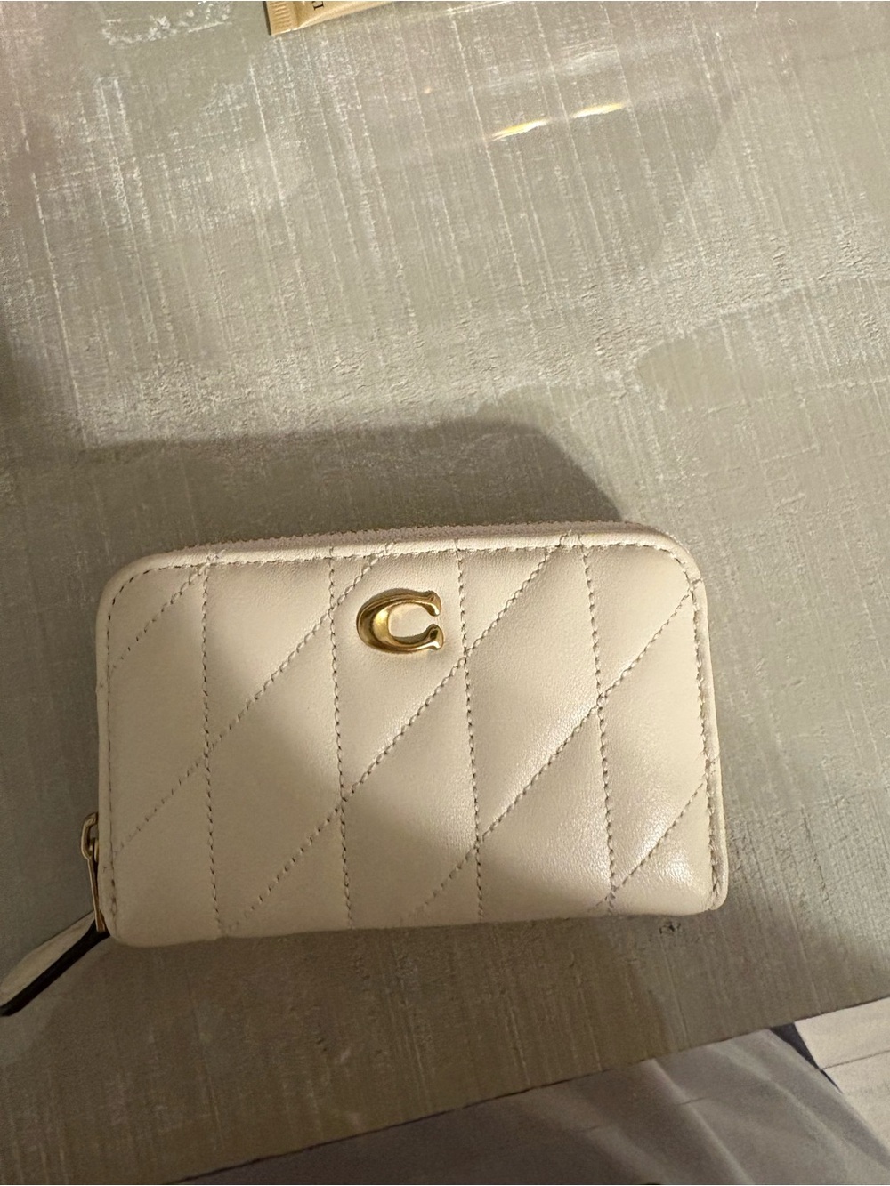 Coach Quilted Zip Wallet in Chalk with Gold C Accent